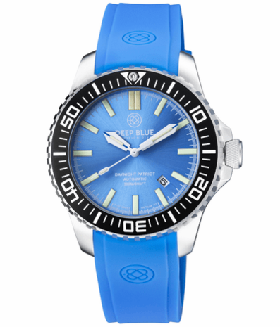 DAYNIGHT PATRIOT BLACK CERAMIC BEZEL - ICE BLUE DIAL - BLUE/YELLOW TUBES STRAP