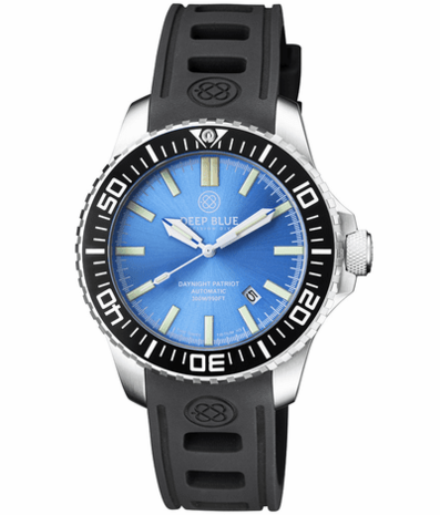 DAYNIGHT PATRIOT BLACK CERAMIC BEZEL - ICE BLUE DIAL - BLUE/YELLOW TUBES STRAP