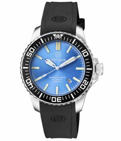 DAYNIGHT PATRIOT BLACK CERAMIC BEZEL - ICE BLUE DIAL - BLUE/YELLOW TUBES STRAP