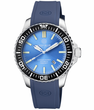 DAYNIGHT PATRIOT BLACK CERAMIC BEZEL - ICE BLUE DIAL - BLUE/YELLOW TUBES STRAP