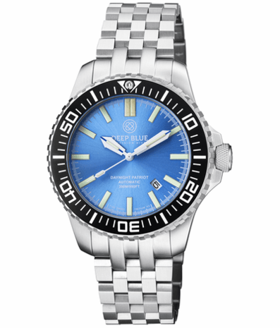 DAYNIGHT PATRIOT BLACK CERAMIC BEZEL - ICE BLUE DIAL - BLUE/YELLOW TUBES STRAP