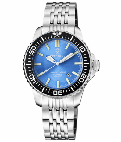 DAYNIGHT PATRIOT BLACK CERAMIC BEZEL - ICE BLUE DIAL - BLUE/YELLOW TUBES STRAP