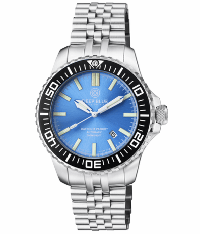 DAYNIGHT PATRIOT BLACK CERAMIC BEZEL - ICE BLUE DIAL - BLUE/YELLOW TUBES STRAP