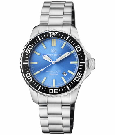 DAYNIGHT PATRIOT BLACK CERAMIC BEZEL - ICE BLUE DIAL - BLUE/YELLOW TUBES STRAP