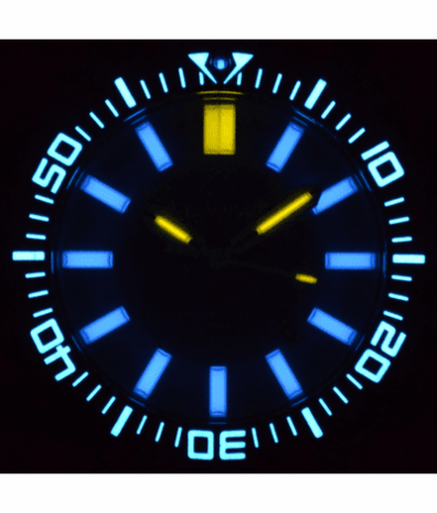 DAYNIGHT PATRIOT BLACK CERAMIC BEZEL - ICE BLUE DIAL - BLUE/YELLOW TUBES STRAP