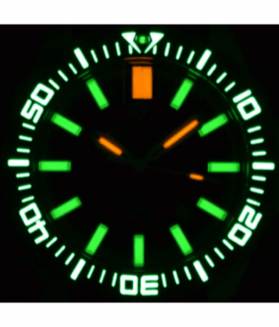 DAYNIGHT PATRIOT BLACK CERAMIC BEZEL - BLACK DIAL - GREEN/ORANGE TUBES BRACELET