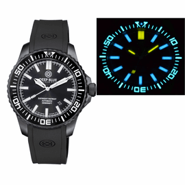 DAYNIGHT PATRIOT BLACK PVD CASE BLACK CERAMIC BEZEL - BLACK DIAL - BLUE/YELLOW TUBES STRAP