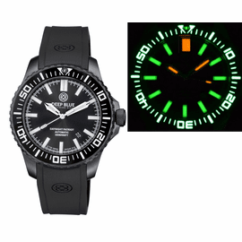 DAYNIGHT PATRIOT BLACK PVD CASE BLACK CERAMIC BEZEL - BLACK DIAL - GREEN/ORANGE TUBES STRAP