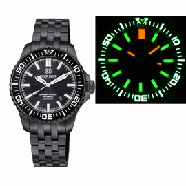 DAYNIGHT PATRIOT PVD BLACK CASE BLACK CERAMIC BEZEL - BLACK DIAL - GREEN/ORANGE TUBES ENGINEER BRACELET