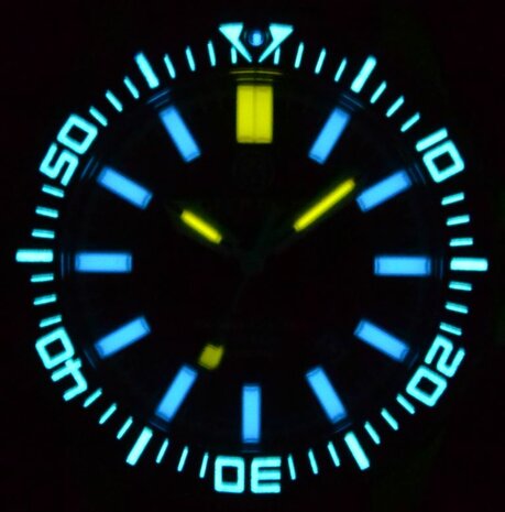 DAYNIGHT PATRIOT PVD BLACK CASE - BLACK CERAMIC BEZEL - BLACK DIAL - BLUE/YELLOW TUBES ENGINEER BRACELET