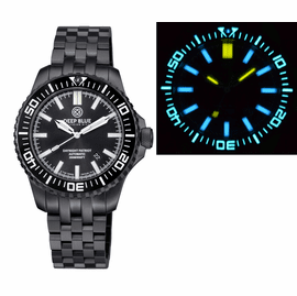 DAYNIGHT PATRIOT PVD BLACK CASE - BLACK CERAMIC BEZEL - BLACK DIAL - BLUE/YELLOW TUBES ENGINEER BRACELET