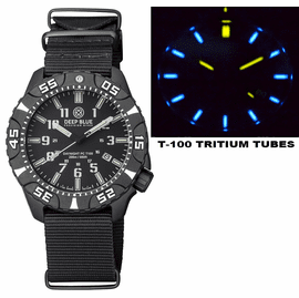 DAYNIGHT DIVER PC TRITIUM AUTOMATIC WATCH BLACK WHITE BEZEL - BLACK DIAL GREEN/ORANGE TUBES STRAP