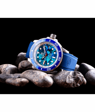 MASTER 1000 II 44MM AUTOMATIC DIVER BLUE CERAMIC BEZEL &ndash; BLUE ABALONE DIAL STRAP